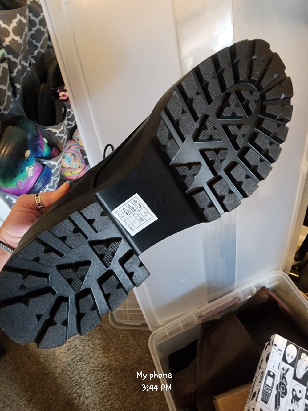 koi Black Lace-Up Platform Combat Boots with Pink Heart - Picture 3 of 4